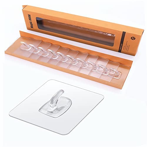 EINFAGOOD Große Klebehaken Extra Stark, Belastbar Haken Selbstklebend, Zauberhaken (7 cmx7 cm, Transparent, 10 Stücke)