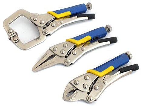 3 Piece Mini Adjustable Locking Mole Grip Pliers & Welding C-Clamp Set