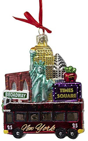 Kurt S. Adler 4.75-Inch Glass New York Bus Ornament Dekor, Mehrfarbig, 4.75 inches