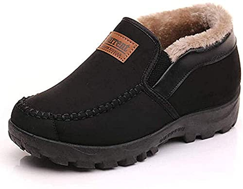 Eleganti Stivali da Neve da Uomo Mocassini Pantofole Foderato Caldo Guida Interno All'aperto Inverno Antiscivolo Scarpe da Passeggio per Anziani（Nero,39 EU