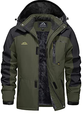 EKLENTSON Herren Winterjacke Skijacke Gefütterte Warme Wanderjacke Schnee Jacke mit Kapuze, (Armeegrün, L)