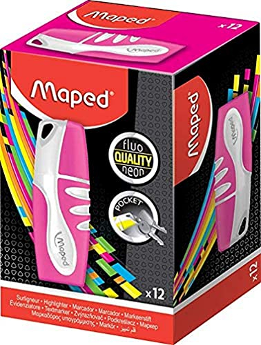 Maped Box mit 12 Fluo'Peps Pocket Textmarkern – Pink – Mini-Größe – ideal für Federmäppchen