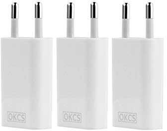 OKCS 5W 3X Slim USB Netzteil Netzstecker Adapter 5V / 1A für Smartphones/Tablets/eBook Reader/iPhone/Galaxy / P10 P20 / Xperia/etc. in Weiß