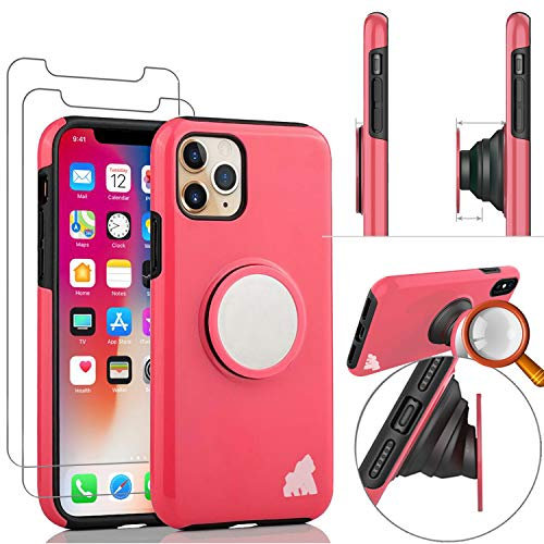 Gorilla Tech Silicone Cover for iPhone 11 Pro Max Case And Screen Protector Popup 6.5 inch Finger Holder Stand Anti Scratch Ultra Slim Shockproof Shockproof Survivor Tempered Glass Pink 3 Pack