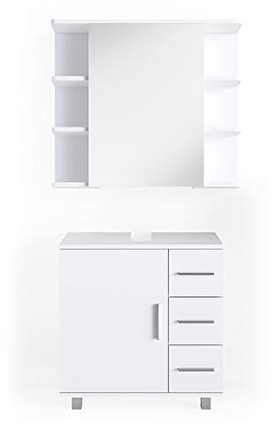 Vicco Badmöbel-Set Ilias, Weiß 60 cm | 2-teilig · Waschtischunterschrank · Spiegelschrank