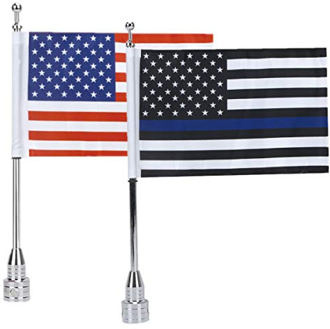 Motorrad-Fahnenmast-Halterung mit amerikanischer US-Flagge und Blauer Linie, US-Flagge für Harley Davidson Honda Goldwing CB VTX CBR Yamaha – passend für 1,27 cm runden Gepäckträger