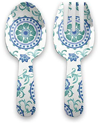 Epicurean Turquoise Floral Melamine/Plastic Outdoor/BBQ/Picnic Pair of Salad Servers