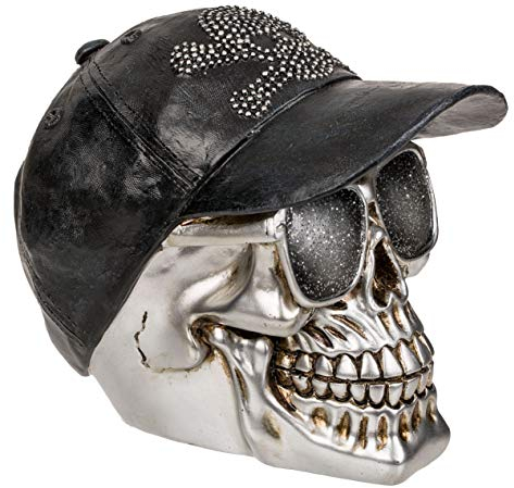 MIK funshopping Spardose Sparbüchse Totenkopf Skull (Schädel mit Basecap Silber)