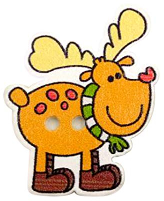 Ruby569y 50 Stück Holzknöpfe mit 2 Löchern zum Basteln, Stricken, Nähen, farbige Weihnachts-Hirsch-Form, Knöpfe für Weihnachtstaschen, Bastelarbeiten, dekoratives handgefertigtes Zubehör