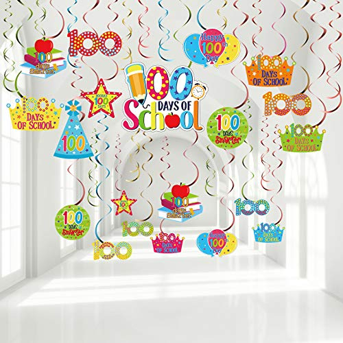30 Stücke 100 Days of School Hängen Spirale, Bunte Glückliche 100 Day of School Folie Wirbelt Decken Dekorationen für Kinder Kindergarten Vorschule Grundschule Hohe Schule Party Dekoration