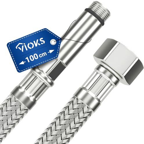 Tuyau blindé flexible de 100 cm avec écrou de raccordement 1/2 et filetage extérieur M10 - Tuyau d'eau potable - Tuyau flexible avec tresse en acier inoxydable