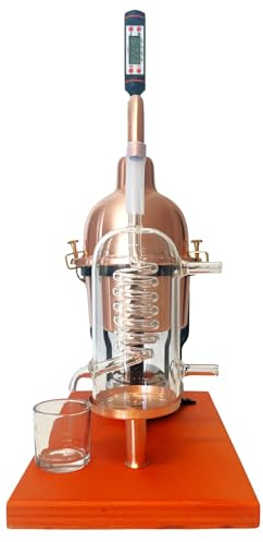 CAFA Destillationsgerät für ätherische Öle aus Kupfer mit Glaskondensationsspule. Fassungsvermögen 0,6 Liter