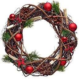 HEITMANN DECO Weihnachten - Kranz - Tannenzapfen - Kugeln - Advent - rot, Natur - ca. 32 x 32 x 8 cm