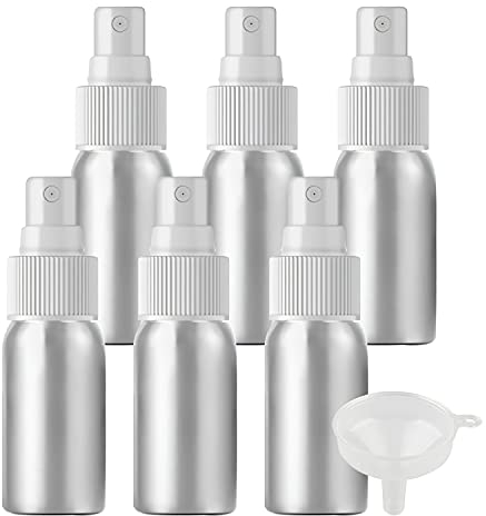 ZEOABSY 6 Stück 30 ml Leere Aluminium Sprühflasche mit Weiß Sprühkopf Parfümzerstäuber Feinen Nebel Wassersprüher Zerstäuber Nachfüllbarer für Parfüm Ätherisches Öl, 1x Trichter