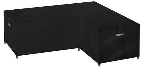 Dokon L-Shape Garden Furniture Covers Waterproof Heavy Duty Oxford Fabric Windproof Anti-UV Outdoor Rattan Corner Sofa Cover with Air Vents, Patio Sofa Cover (260x210x85cm) - Black