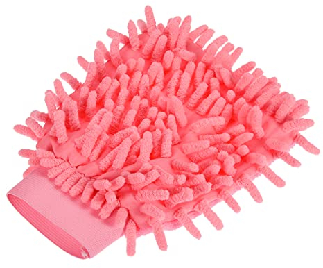 sourcing map Microfiber Chenille Mitts Reusable Scratch-Free Cleaning Gloves Wash Sponge for Home Kitchen, Pink