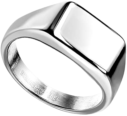 Taffstyle Siegelring Edelstahl rechteckig Herrenring Damenring Partnerring Trauring Verlobungsring Band Ring Damen Herren Breit modern Silber Größe 65 (20.7)