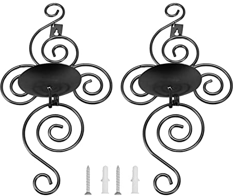 BuyWeek Wandkerzenhalter, 2 Sets Wand Kerzenhalter Faltbarer Schmiedeeisen Wandmontage Kerzenständer für Heimdekoration(Schwarz)