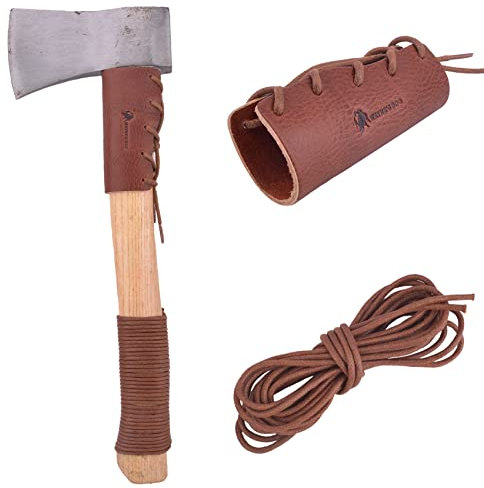 Leather Axe Collar Guard, Axe Handle Wraps Covers for Gardening Picks or Camping Axes Protector (Axe Collar 02 + Leather Cord)