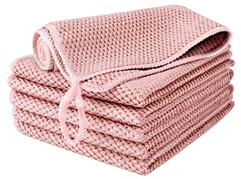 EURSPEUNG Chiffon Microfibre Lavette Microfibre Rose Torchon Cuisine 6 Pièces Chiffon de Nettoyage en Microfibre, Multi-usages Taille 30 x 30 cm