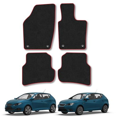 Seat Ibiza (2008-2017) Carpet Car Mats | Red Edge Trim Tailored Fit Floor Mats Full Coverage Protection Accessories Easy Clean Anti Slip Made in the UK