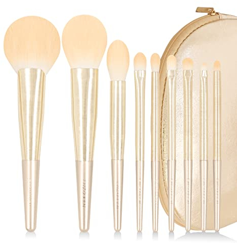 ENZO KEN Natürliches Haar Make up Pinsel Set Professional, Fuchs Haar Make up Pinsel Set mit Handtasche, Gold Kosmetikpinsel Make up Set, Natürliche Make up Pinsel, Naturborsten. (Wolke)