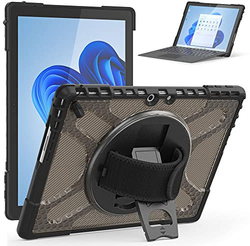 TECHGEAR X-Case Coque pour Microsoft Surface Pro 9 13 [compatible clavier Signature] Coque résistante aux chocs avec dragonne rotative à 360° et support – Noir/fumé