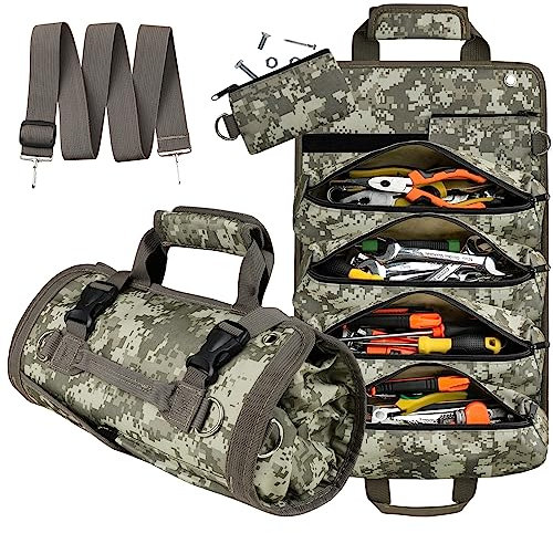 UUP Tool Bag, Heavy Duty Roll Up Tool Bag for Men Women, Portable Tool Roll Organizer with 2 Detachable Small Tool Pouches, Tool Carrier, Tool Storage Kit for UTV, Truck, Gifts for Dad, Electrician