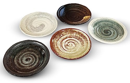 Juego de 5 platos para servir de 5.9 pulgadas, cerámica de corte áspero, aptos para lavavajillas y microondas, estilo y color tradicional japonés, platos de postre, platos de aperitivos, platos de