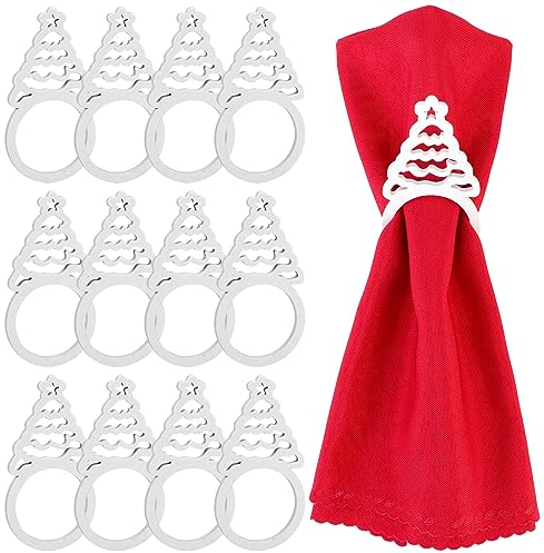 MWOOT 12 Stück Weihnachten Serviettenringe, Weihnachtsbaum Serviettenringe Holz für Weihnachten Hochzeit Urlaub Abendessen Party Bankett Tischdekoration, Handgefertigte Napkin Ring Dekoration Zubehör