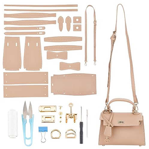 WADORN DIY Damen-Handtaschen-Bastelset, PU-Leder-Crossbody-Umhängetasche, Nähmaterial-Set Mit Anleitung, Handgefertigte Designer-Taschenherstellung, Zubehör Für Damen, 21.5x7.5x15 cm, Khaki