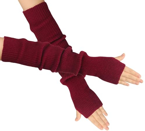 OTKARXUS Armstulpen Damen,1 Paar Lang Fingerlose Handschuhe Stricken mit Daumenloch,Winter Warme Pulswärmer Fäustlinge für Frauen Damen Mädchen