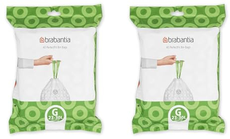 Brabantia Sacs Poubelle PerfectFit (Code G - 23L / 30L) Ultra Résistant, Poignées Coulissantes (40 Sacs) (Lot de 2)