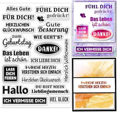 GLOBLELAND Sprüche Deutsche Klare Stempel Für DIY Scrapbooking Geburtstagsstempel Deutsches Emotionales Wort Silikonstempel Transparente Stempel Siegel Für Karten Machen Tagebuch Fotoalbum