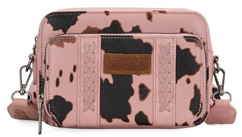 Wrangler Crossbody-Tasche für Damen, Western-Cowgirl, Crossbody-Tasche mit Gitarrengurt, Kuhmuster, Rosa