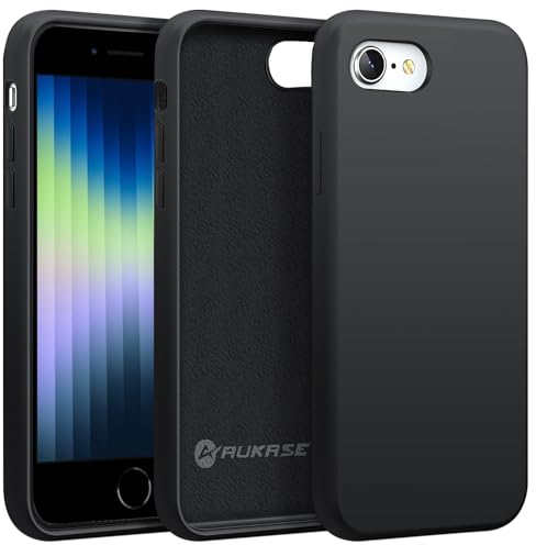 AUKASE Cover per iPhone SE 2022/2020, Custodia iPhone 8/7 (4.7), Case in Silicone di Alta Qualità, Protezione con Morbida Microfibra Antiurto, Compatibile con (iP SE 2022/ iP 8/7, Nero)