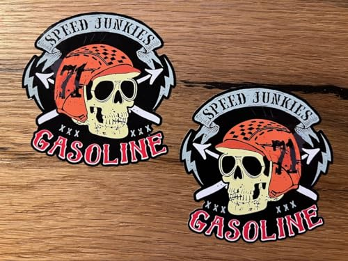 vinskool 2X Speed Junkies Aufkleber 8x8cm / 15x15cm / 20x20cm Kult Sticker Set Gasoline Oldschool Hotrod V8 USA Muscle Car Oldtimer Tuning Motorrad Cafe Racer Bobber Chopper Custom V2 Biker (20x20cm)