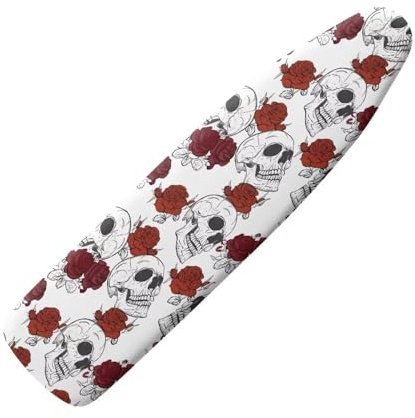 HOWILATH Bügelbrettbezug mit Roes-Totenkopf-Druck, 110 x 35 cm, rutschfester Bügelbrettbezug, florales Bügelbrett mit elastischem Rand, hitzebeständig, Größe S