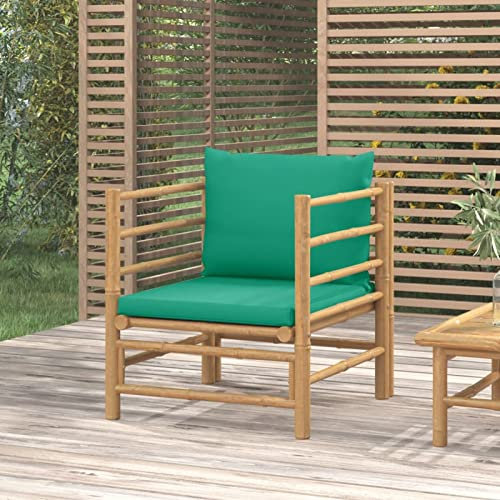 Rantry Canapé de jardin en bambou avec coussins vert, canapé central de jardin, meubles d'extérieur, terrasse, patio, balcon, canapés modulaires d'extérieur