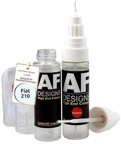 Alex Flittner Designs Lackstift kompatibel mit Fiat 210 Bianco schnelltrocknend + Klarlack Tufplack Autolack