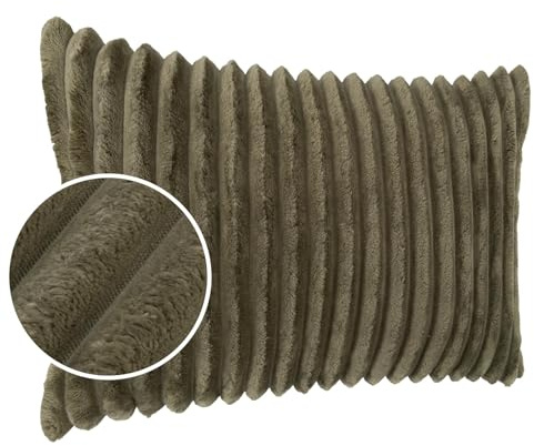 Dekokissen Kissenbezug Sofakissen Pillow Plüsch Kuschelkissen Zierkissen Cord Kissen Couchkissen Kord Kissenhülle ultraweich gestreift Lilli 30x50cm ohne Füllung Olivengrün