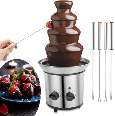 Chocolate Fountain, 4 Tier Chocolate Fondue Fountain, Electric Melting Machine for Party, Nacho Cheese, Ranch, Salsa, Wedding, Chocolate Fountain Machine with 4 Steel Forks