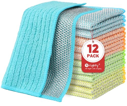 Orighty 12 paños de limpieza de platos de alambre de doble capa mejorados, trapo multiusos para lavavajillas, estropajo de acero reutilizable para cocina, potente trapo de cocina para utensilios de