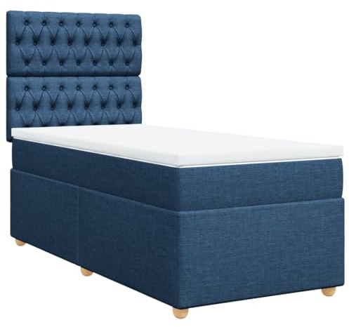 vidaXL Boxspringbett, Polsterbett Bett mit Matratze, Bettgestell mit Kopfteil Lattenrost, Einzelbett für Schlafzimmer, Blau 80x200cm Stoff