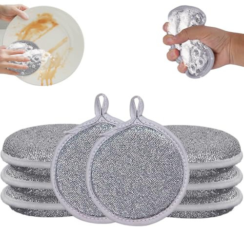 Putzlappen Spültücher, 8stk Doppelseitige Schwamm und Draht Putztücher, Multipurpose Wire Dishwashing Rags, Mehrzweck Geschirrspüllappen aus Draht für Nass und Trocken, Putztücher für Küche