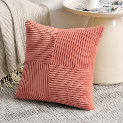 FDTERN 1 Stück Korallenrot Kissenbezug 50x50 cm Weich Kordsamt Kissenbezüge Kissenhülle Dekokissenbezug Sofakissen Dekokissen Boho Deko für Sofa Schlafzimmer Wohnzimmer Balkon (Ohne Kissenfüllung)