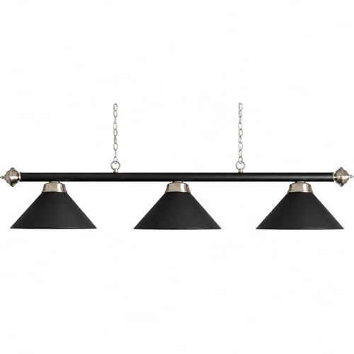 John West Billardlampe 3 Schirme Mattschwarz 150 cm | Leuchte für 7ft & 8ft Billardtische, E27, Metall, Schwarz, Stahldetails