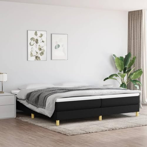 IKAYAA Lit 200 x 200 avec sommier Sommier 200x200 avec Pieds Sommier Tapissier Sommier à Lattes en Bois pour Adulte-Noir-200 x 200 cm-25 cm