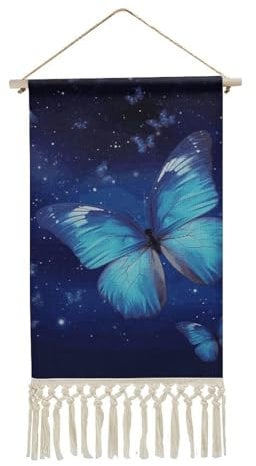 NTVOWPZO Poster zum Aufhängen, vertikaler Wandbehang, blauer Sternenhimmel, Wandteppich mit Quaste, personalisiertes Wandkunst-Poster, Schnörkelholz, dekorative Wandkunst für Zuhause, Wohnzimmer