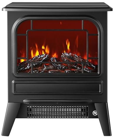 Elektrokamin mit Heizlüfter 1950W Elektro Kamin Elektrischer Heizung LED Kaminfeuer Effekt Kaminofen Flammeneffekt Heizer Ofen geräuscharm regelbar Schwarz